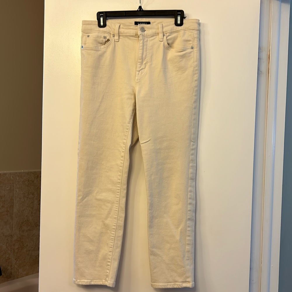 Lauren Ralph Lauren cream colored straight leg ankle length jean